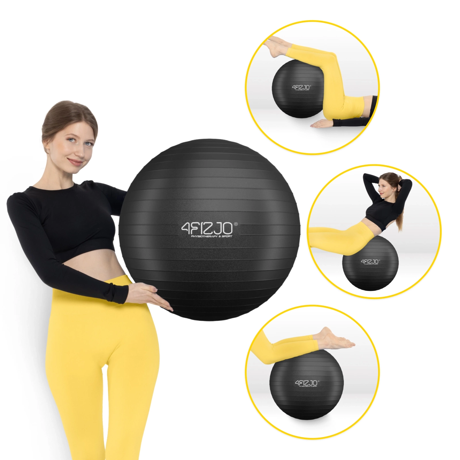 4Fizjo Reh Ball 932 Exercise Ball, 65 cm, Black