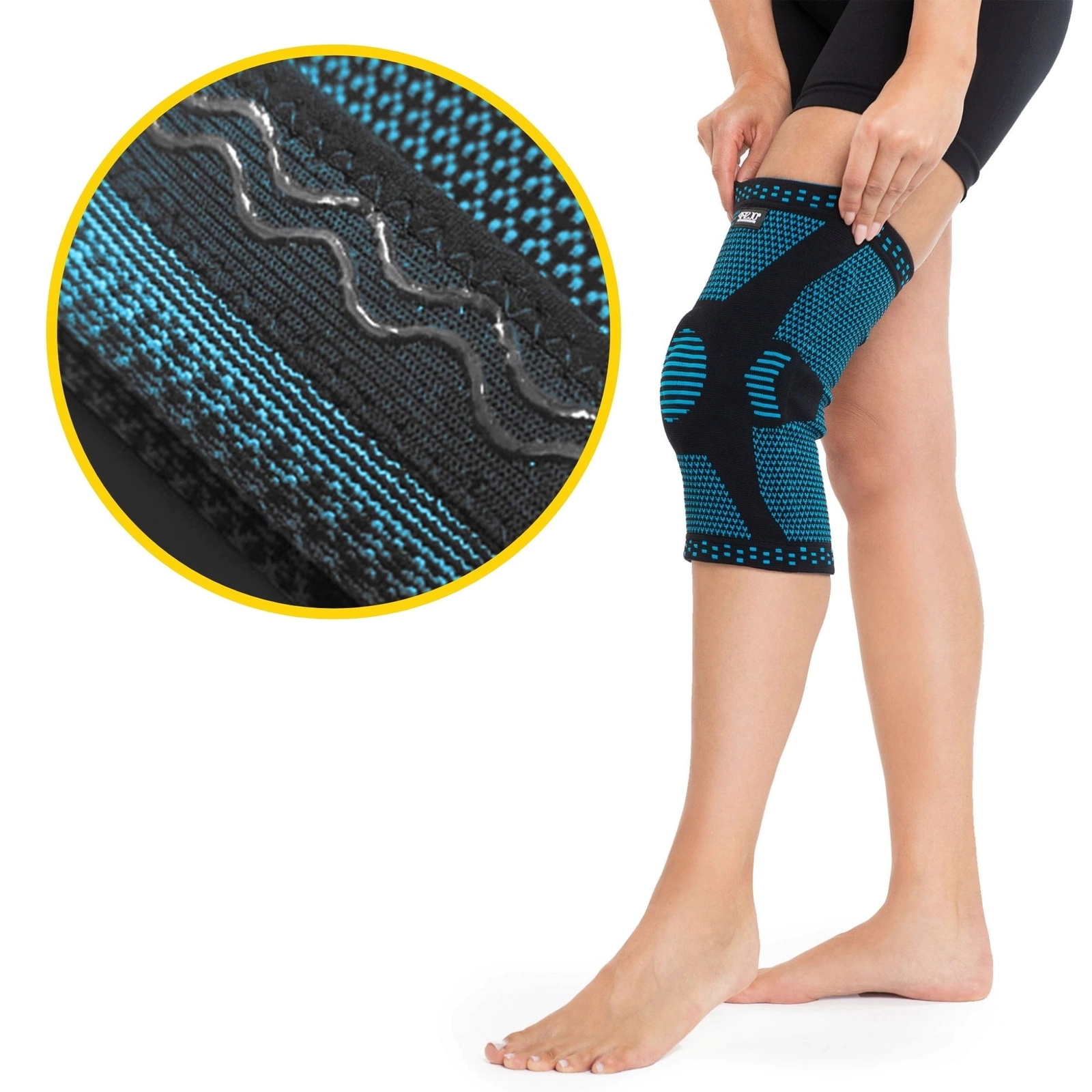 4Fizjo 910 Elastic Knee Brace with Patella Stabilization, Size S, Black/Blue