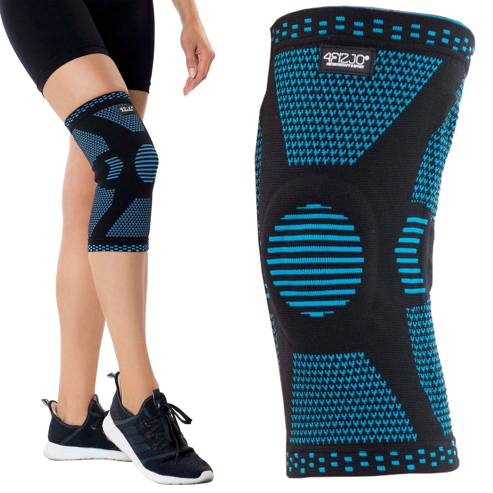 4Fizjo 910 Elastic Knee Brace with Patella Stabilization, Size S, Black/Blue