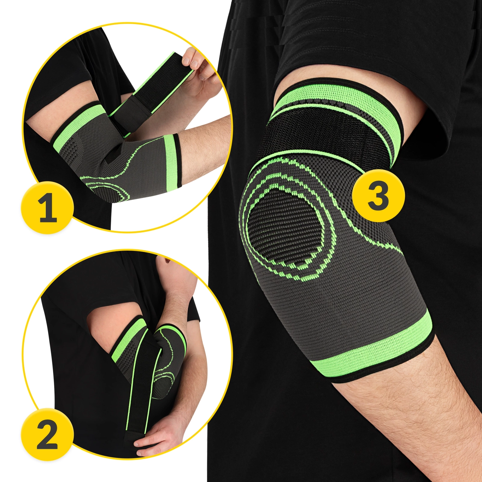 4Fizjo FLEX Elastic Elbow Brace, Size M, Grey/Green/Black