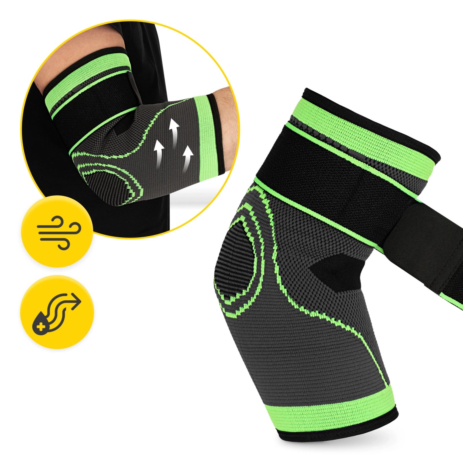 4Fizjo FLEX Elastic Elbow Brace, L, Grey-Green-Black