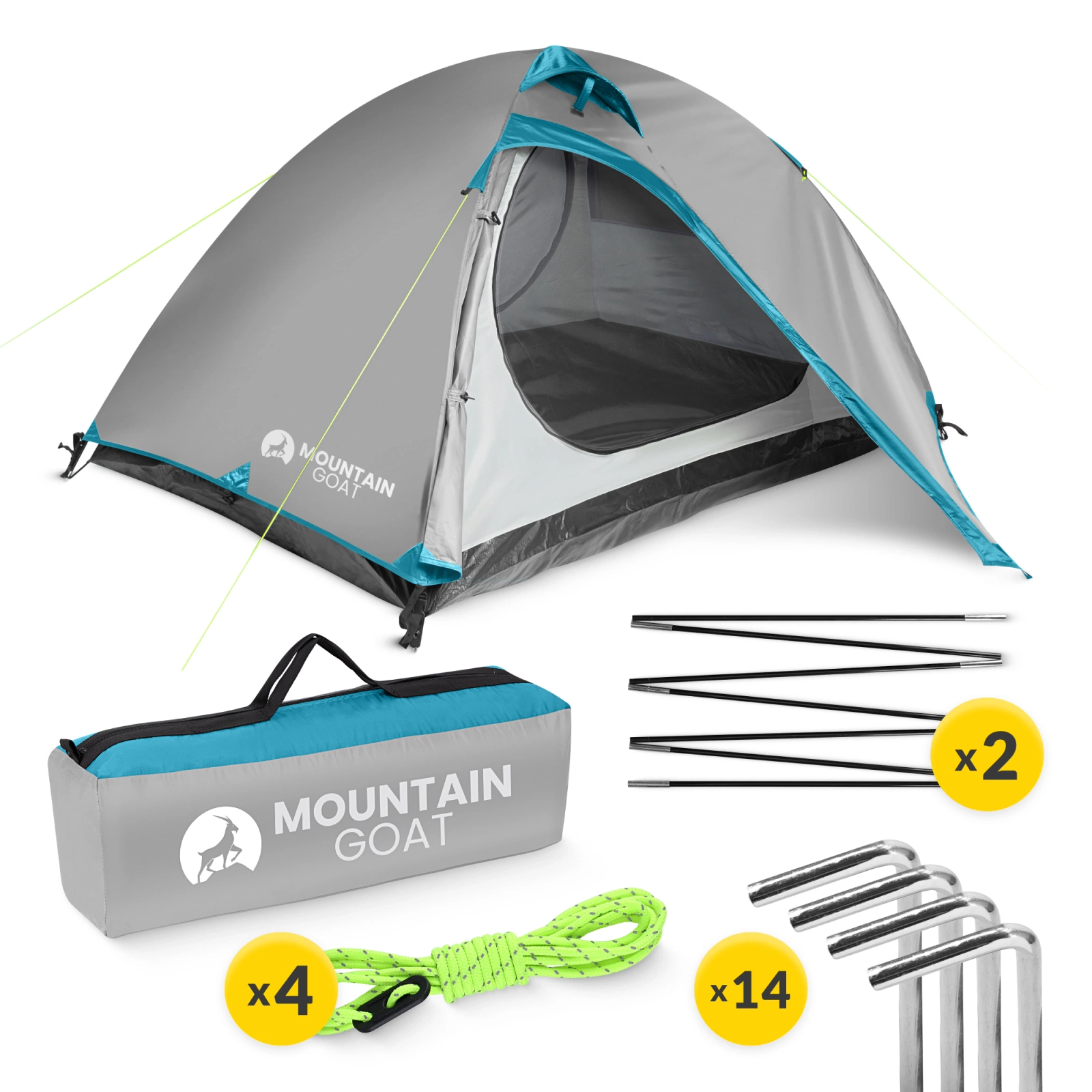 Mountain Goat Prime Duo 2-vietīga tūristu telts, pelēka