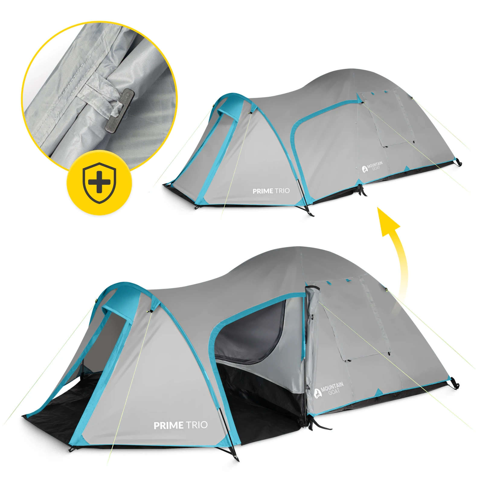 4Fizjo Prime Trio Mountain Goat 3-Person Camping Tent, Grey