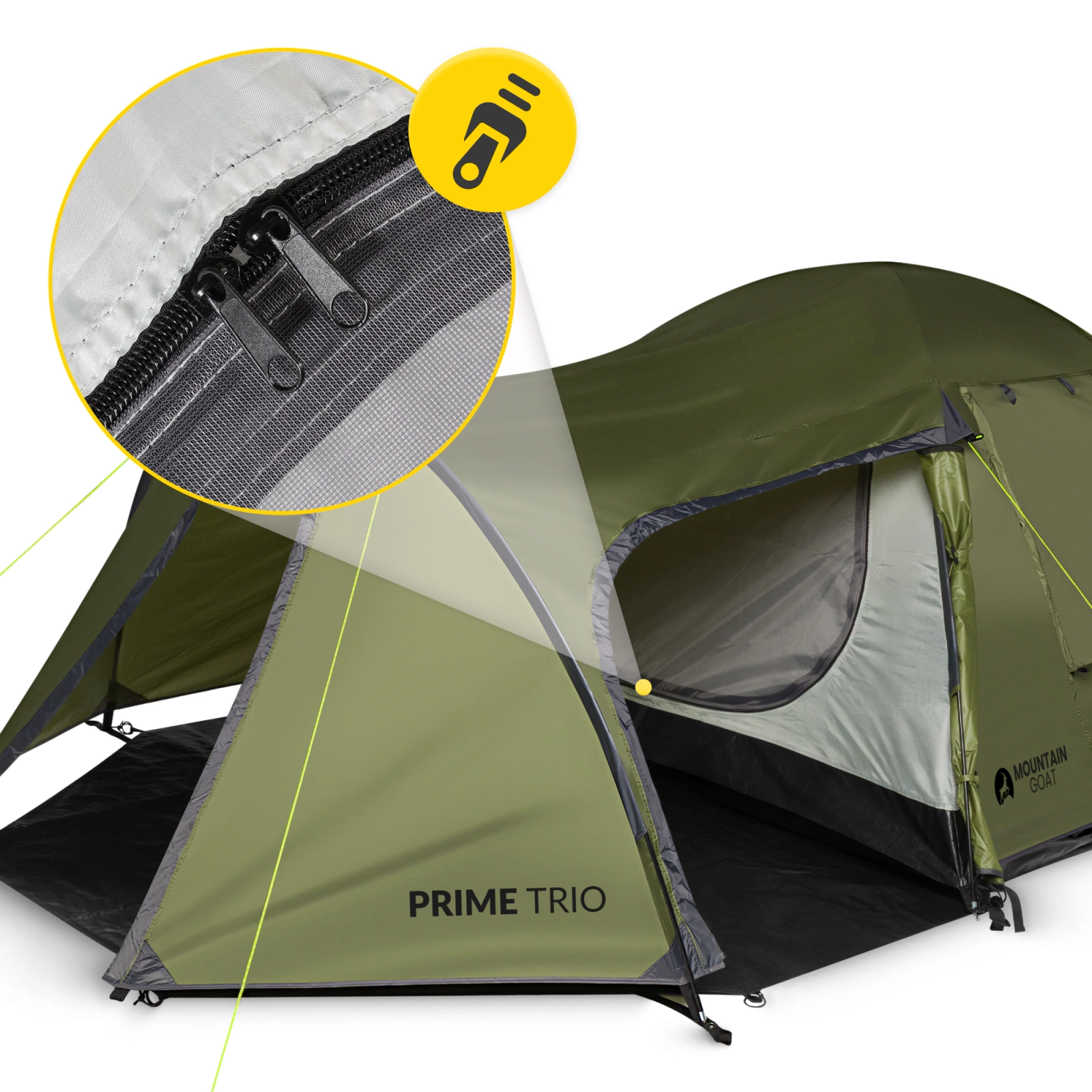 4Fizjo PRIME TRIO MOUNTAIN GOAT 3-Person Camping Tent, Green