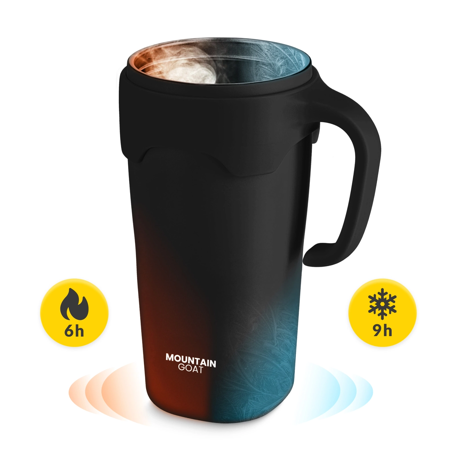 4Fizjo Mountain Goat Thermal Mug with Straw, 650 ml, Black