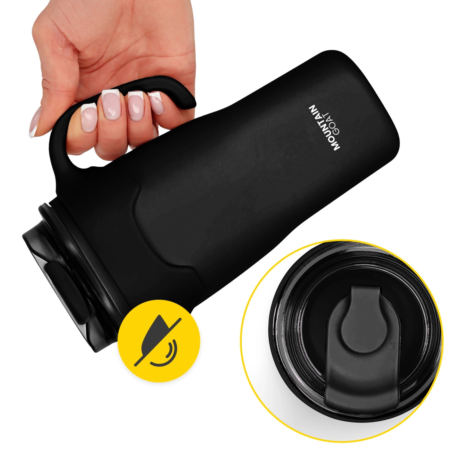 4Fizjo Mountain Goat Thermal Mug with Straw, 650 ml, Black
