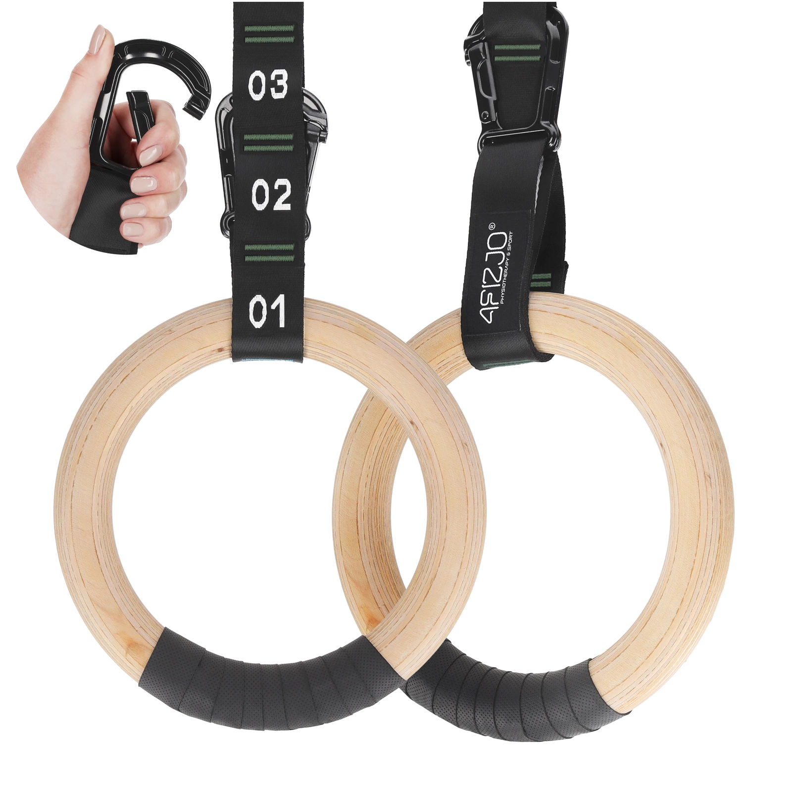 4Fizjo 1601 Gymnastic Rings for Pull-ups, Black/Green