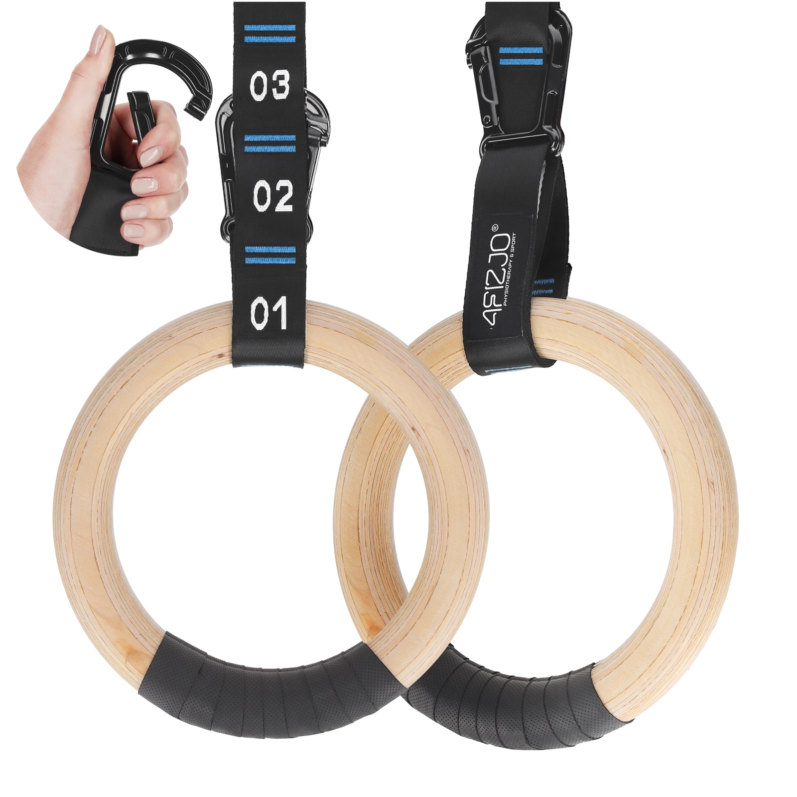 4FIZJO Wooden Gymnastic Rings for Pull Ups and Crossfit, Blue