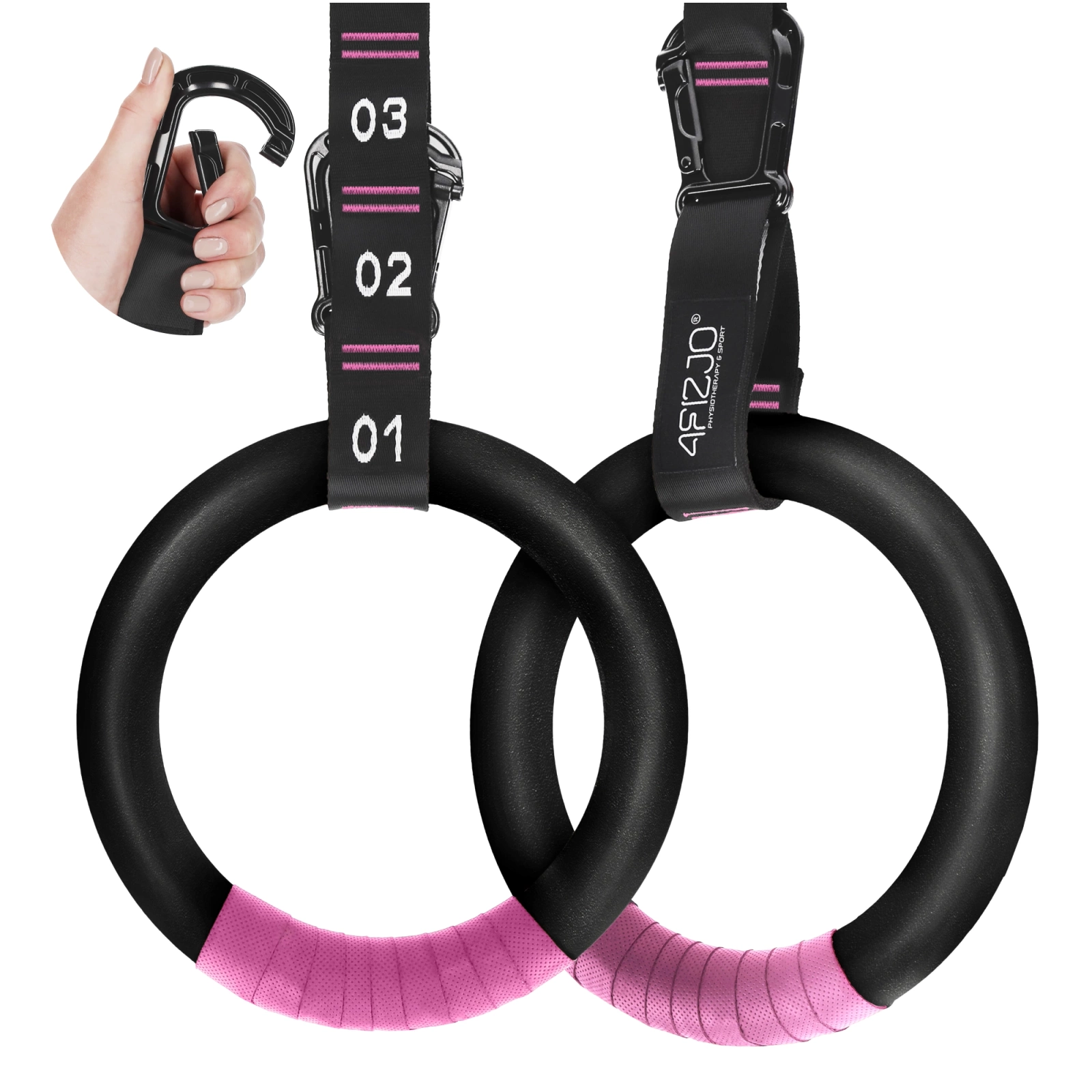 4Fizjo ABS Gymnastic Rings, Black-Pink