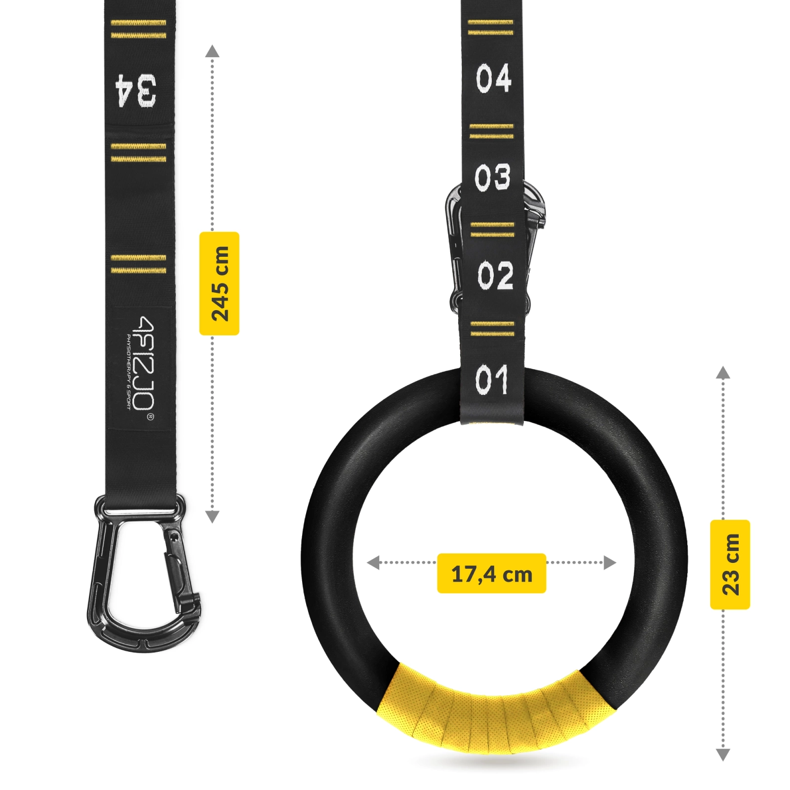 4Fizjo ABS Gymnastic Rings, Black/Yellow
