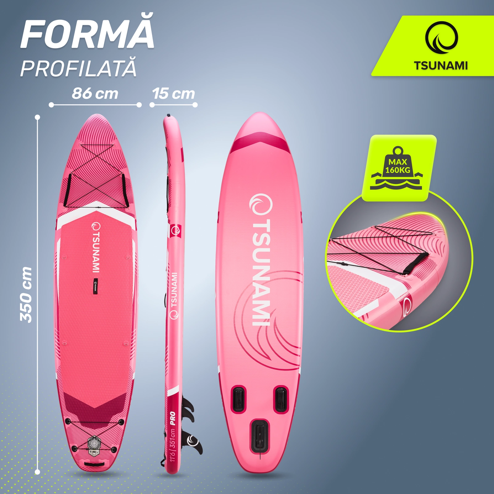 Надувная SUP-доска 4Fizjo TSUNAMI PRO 350 см, розовая