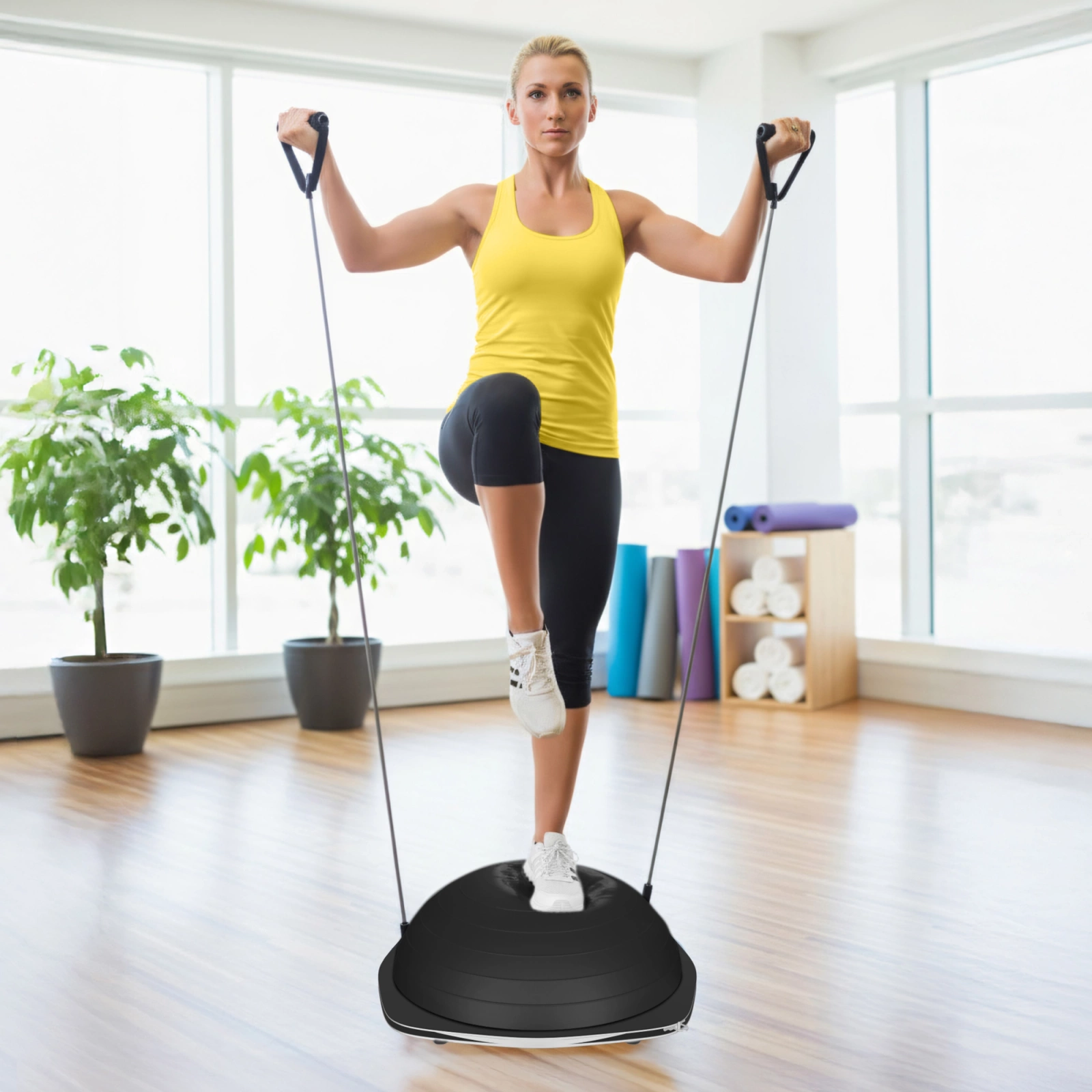 4Fizjo 1711 Balance Half Ball with Resistance Bands, Black