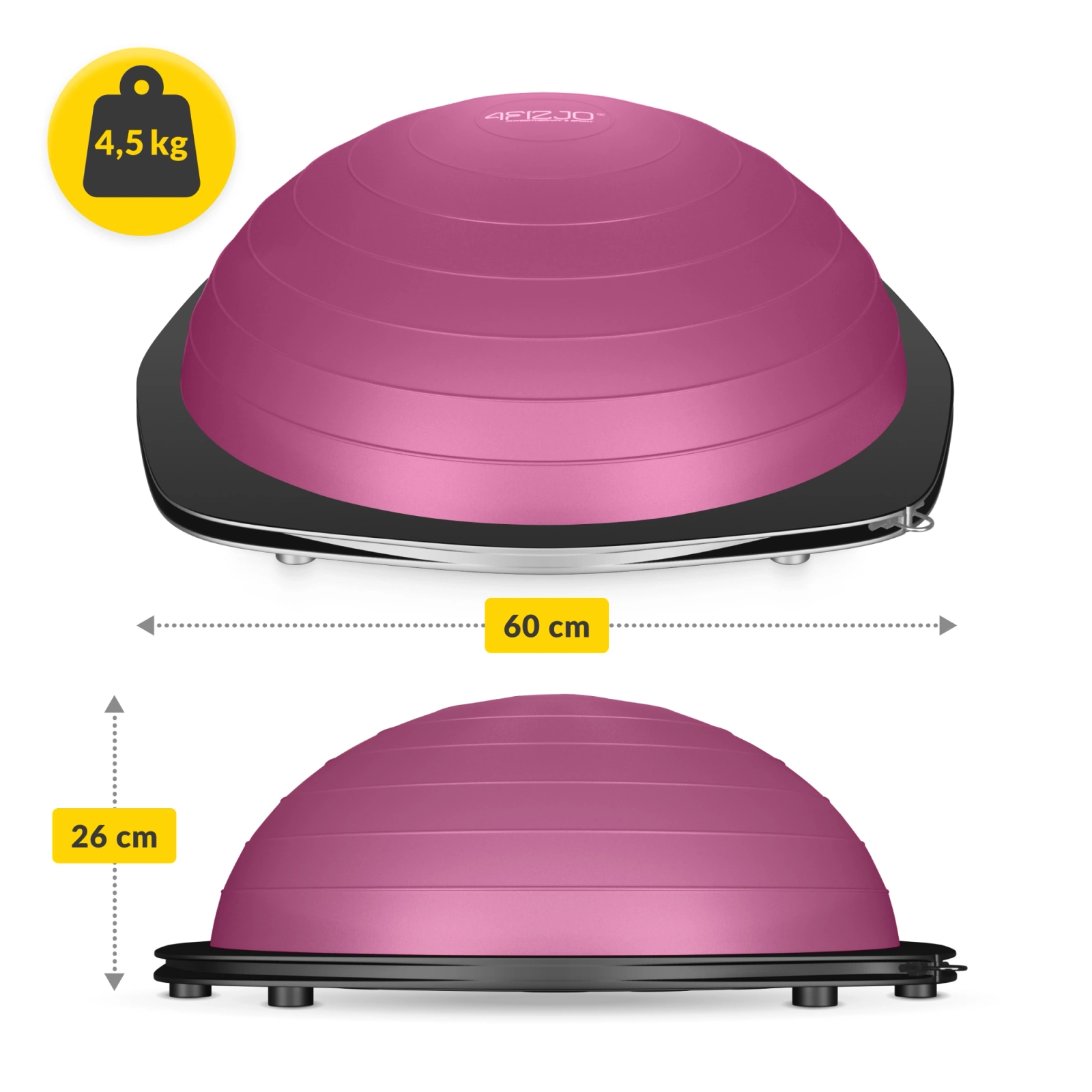 4Fizjo Balance Half Ball with Resistance Bands, 60 cm, Pink