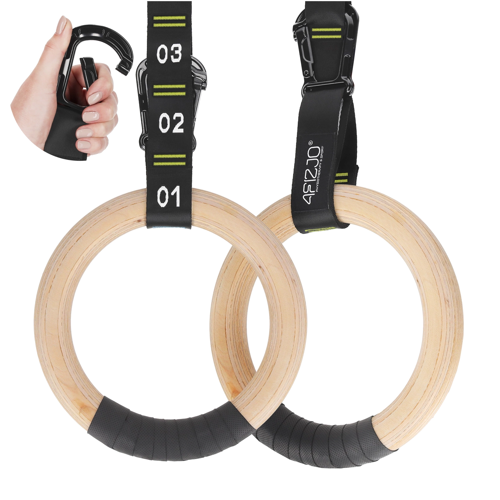 4FIZJO Wooden Gymnastic Rings for Crossfit and Pull Ups, Yellow