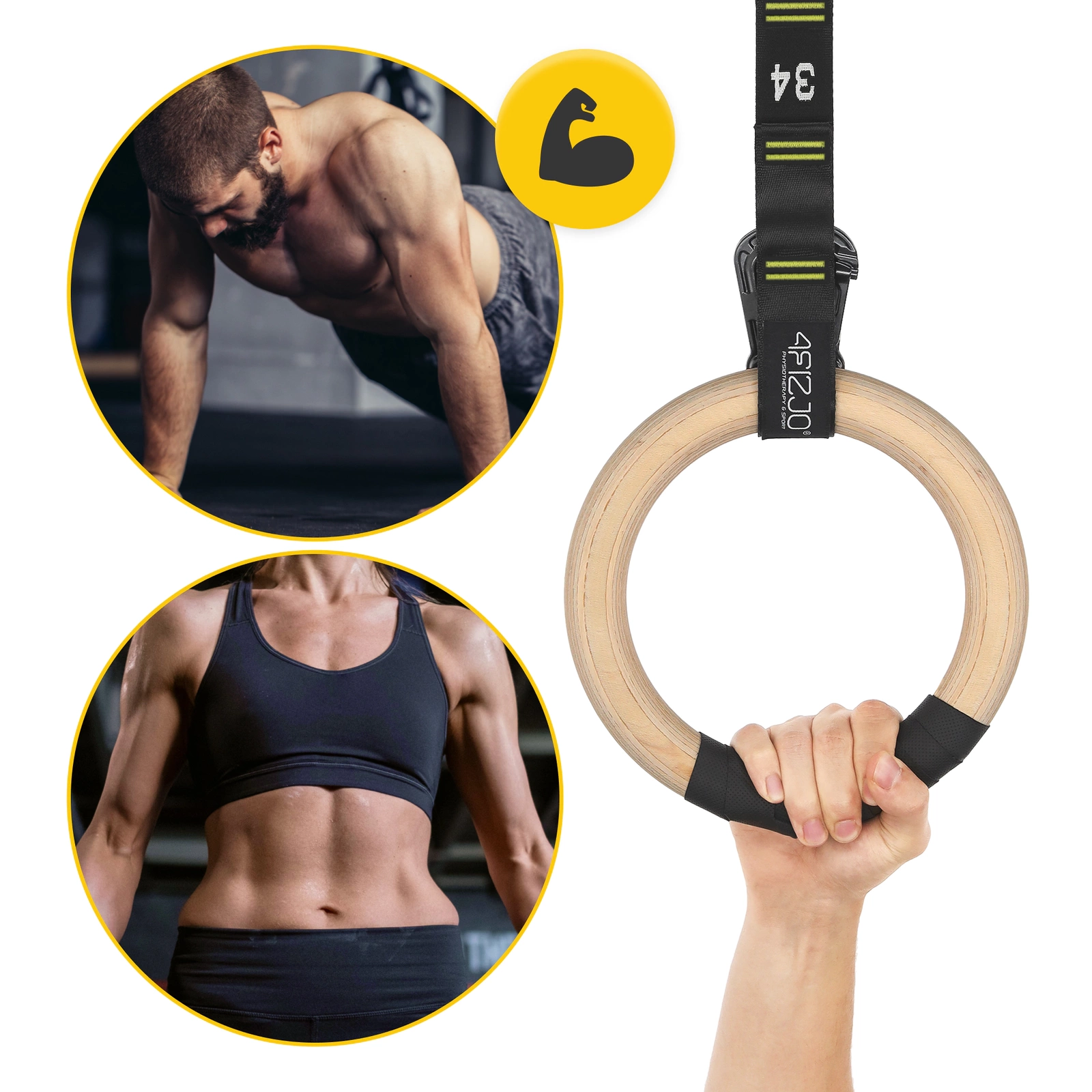 4Fizjo 1600 Gymnastic Rings with Straps, Black/Yellow