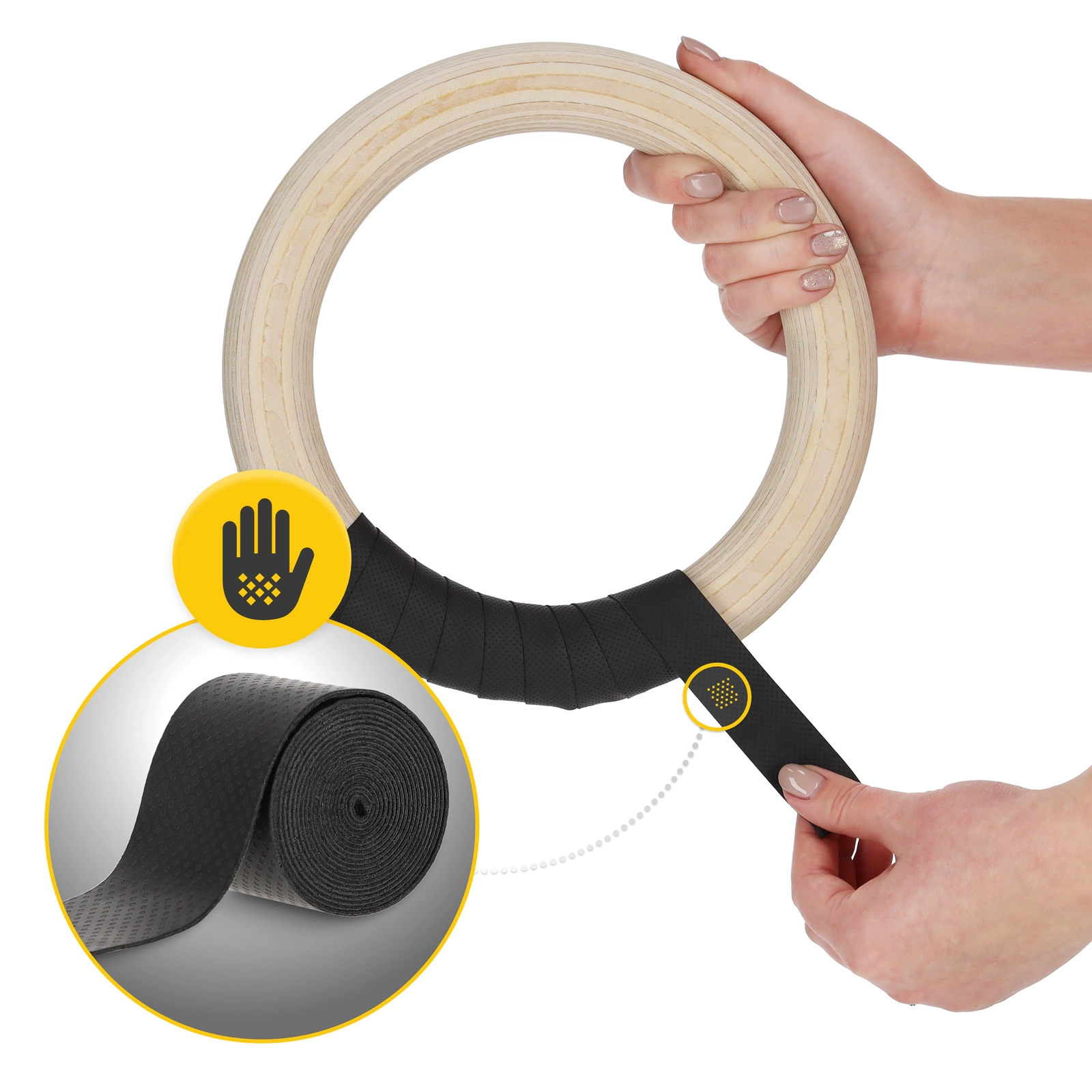 4Fizjo 1600 Gymnastic Rings with Straps, Black/Yellow