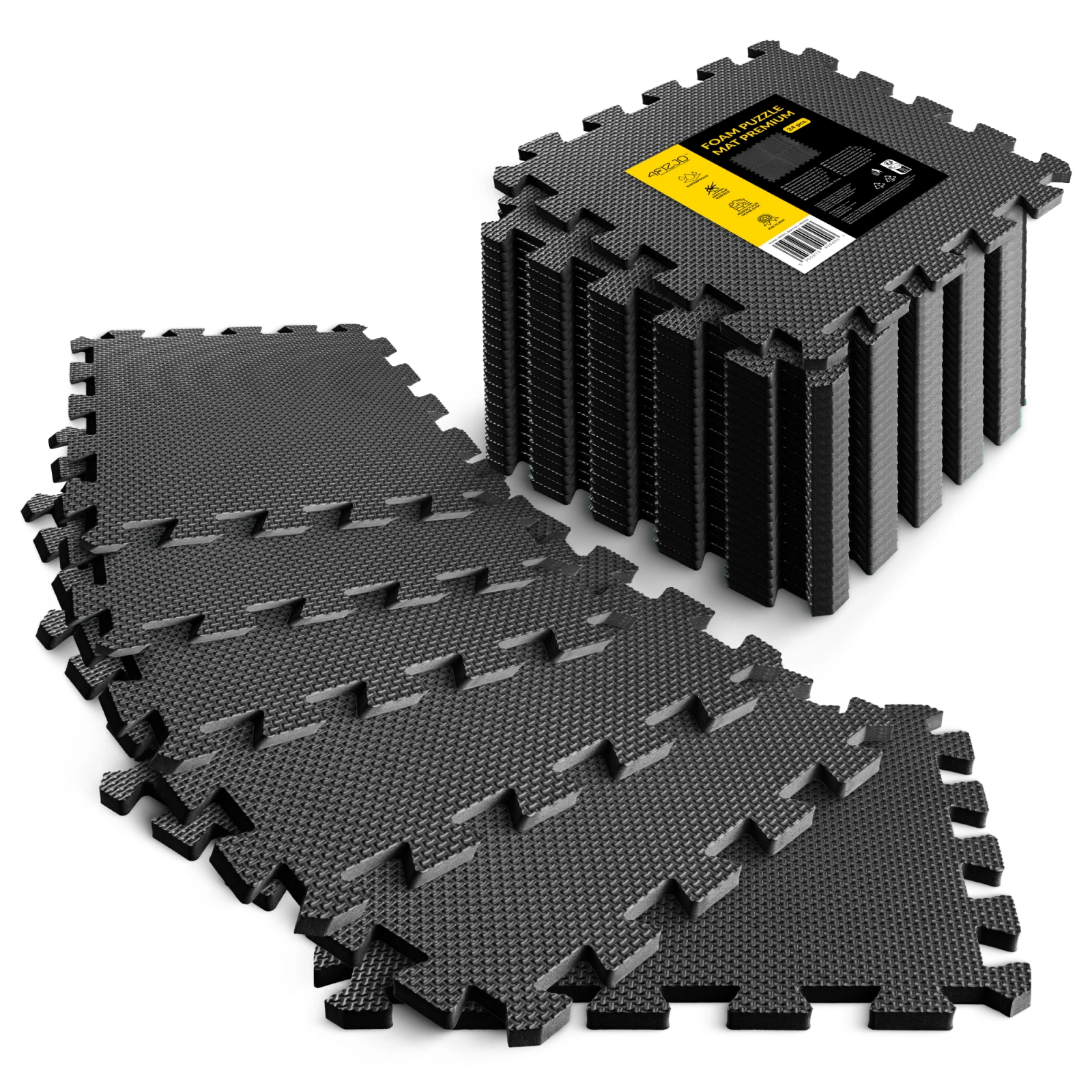 Interlocking Foam Puzzle Exercise Mat 30 x 30 cm, 24 Tiles, Black