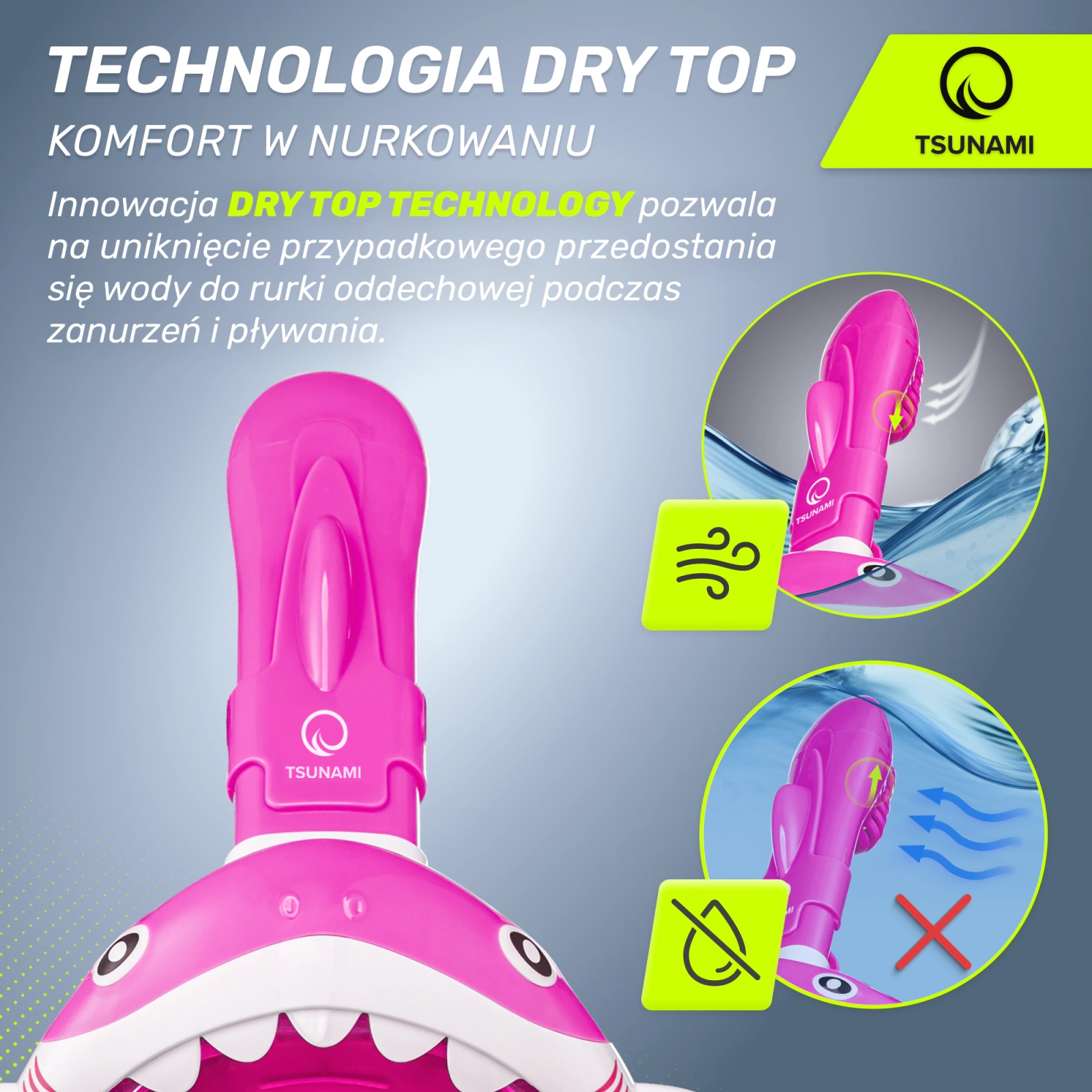 4Fizjo TSUNAMI SHARK Kids Full Face Snorkeling Mask, Pink