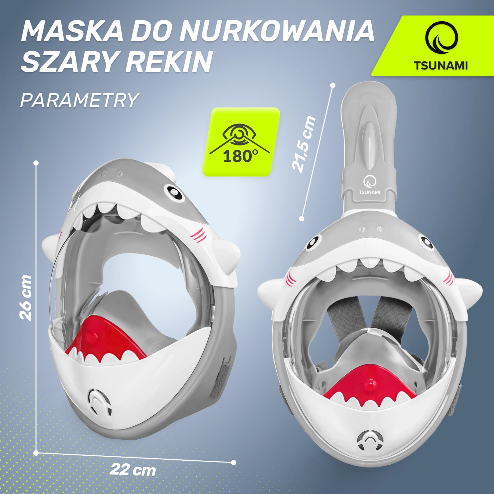 4Fizjo Tsunami Shark Kids Full Face Snorkeling Mask, Grey