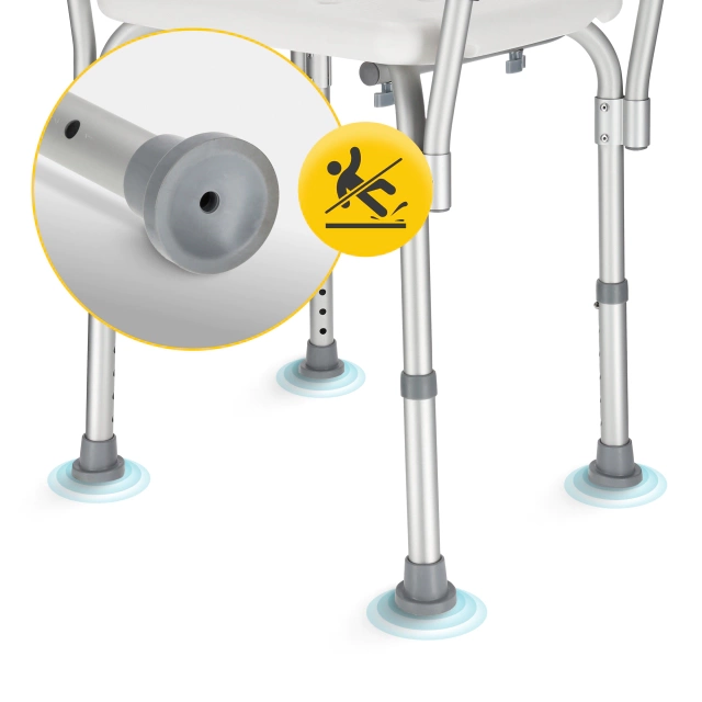 4Fizjo 1517 Adjustable Shower Chair with Backrest and Armrests, White/Grey