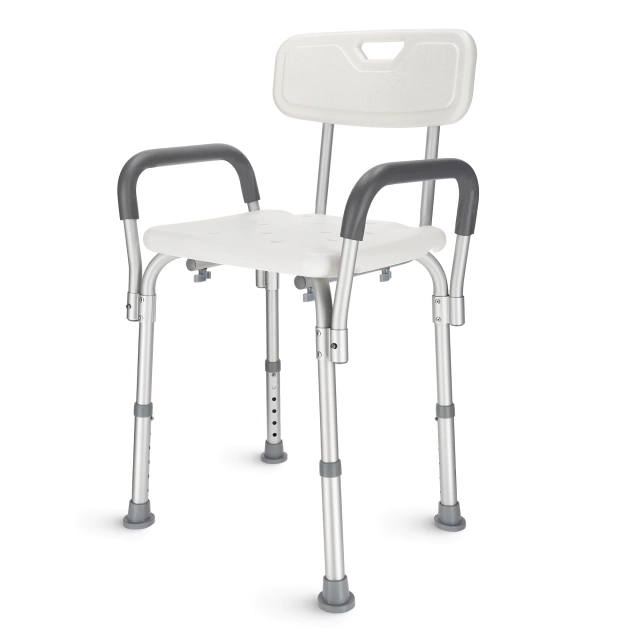 4Fizjo 1517 Adjustable Shower Chair with Backrest and Armrests, White/Grey