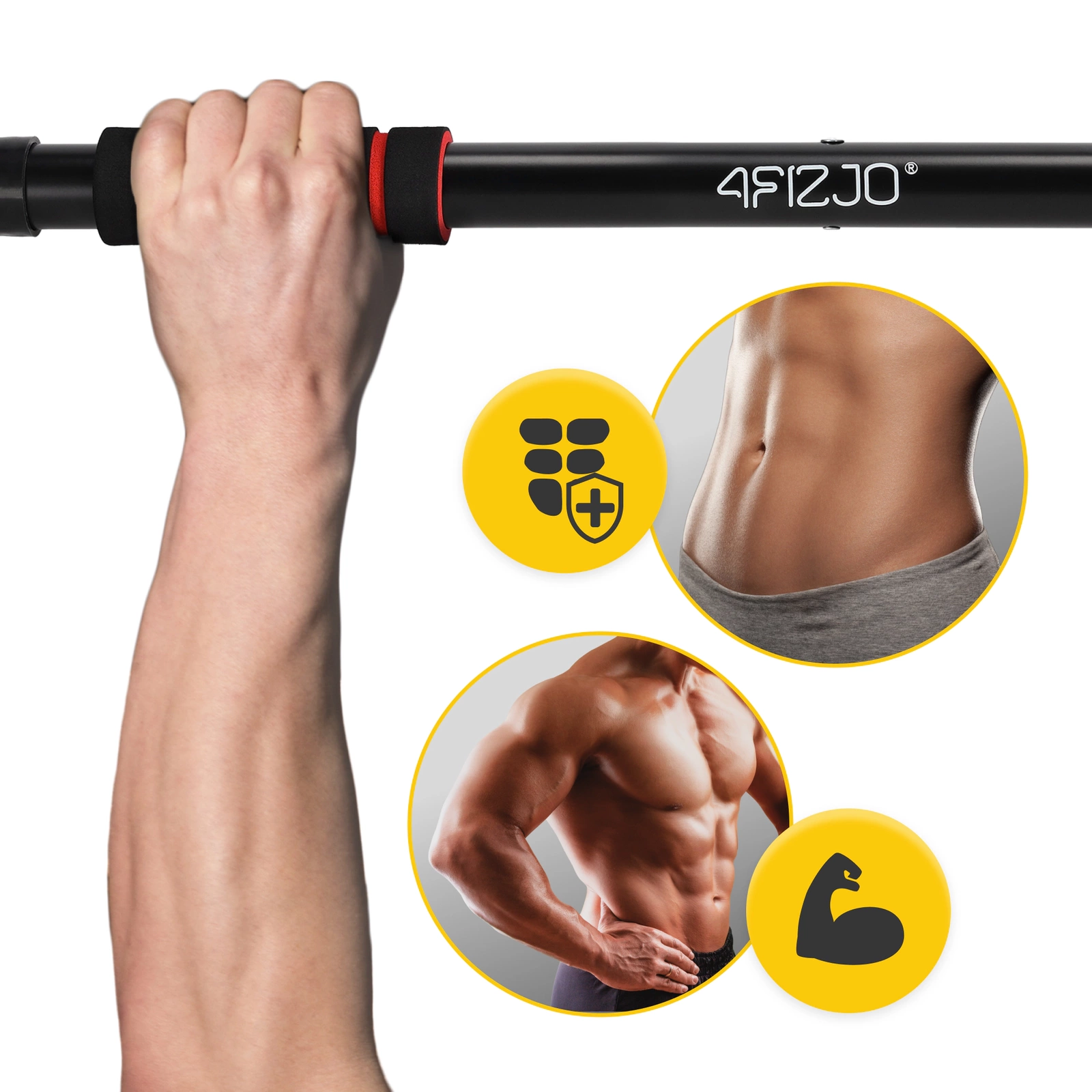 4Fizjo 1599 Basic Doorway Pull-Up Bar, 61.5-100 cm, Black/Red