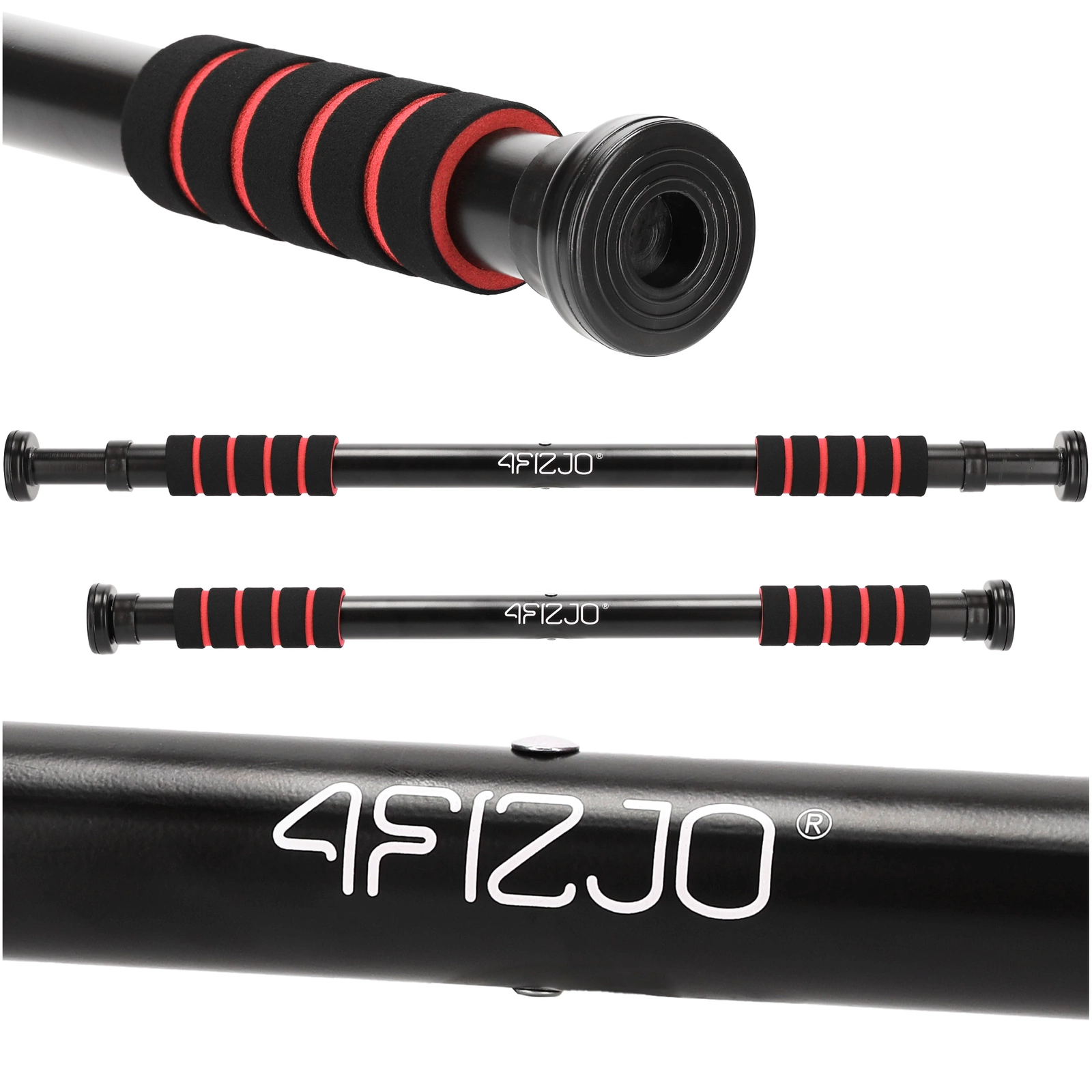 4Fizjo 1599 Basic Doorway Pull-Up Bar, 61.5-100 cm, Black/Red