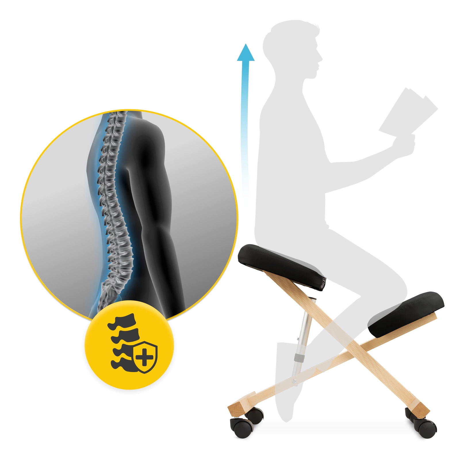 4Fizjo PURE ergonomisks ceļgalu krēsls, melns