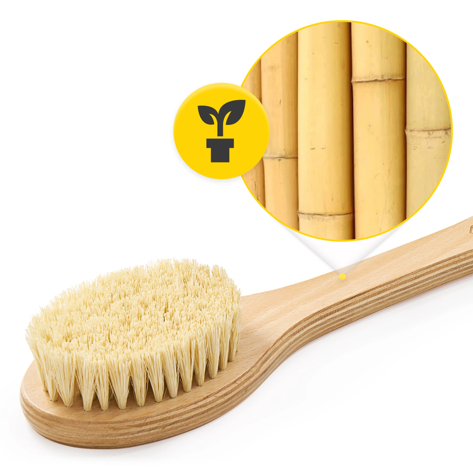 4Fizjo 603 Long Body Massage Brush, Hard, Bamboo