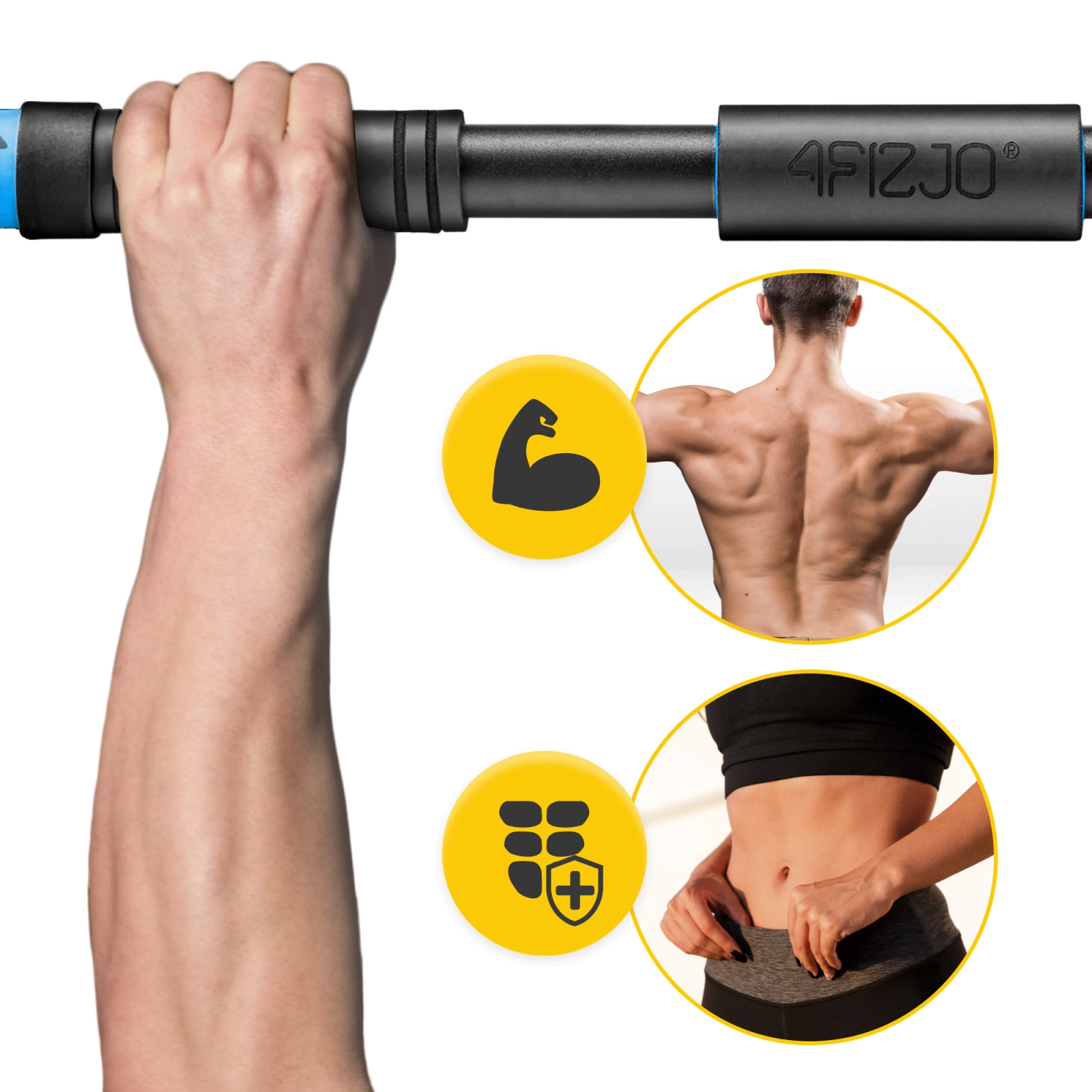 4Fizjo Adjustable Doorway Pull-Up Bar 66-100 cm, Black/Blue