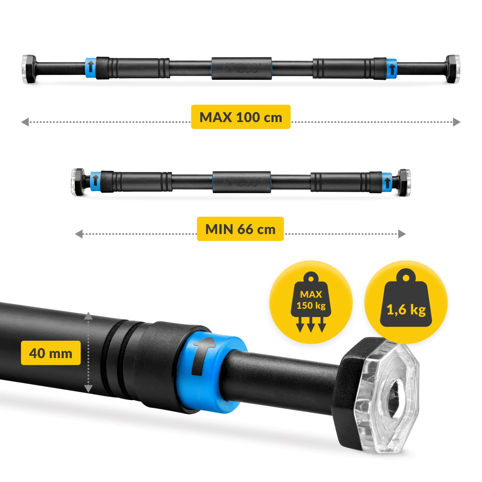 4Fizjo Adjustable Doorway Pull-Up Bar 66-100 cm, Black/Blue
