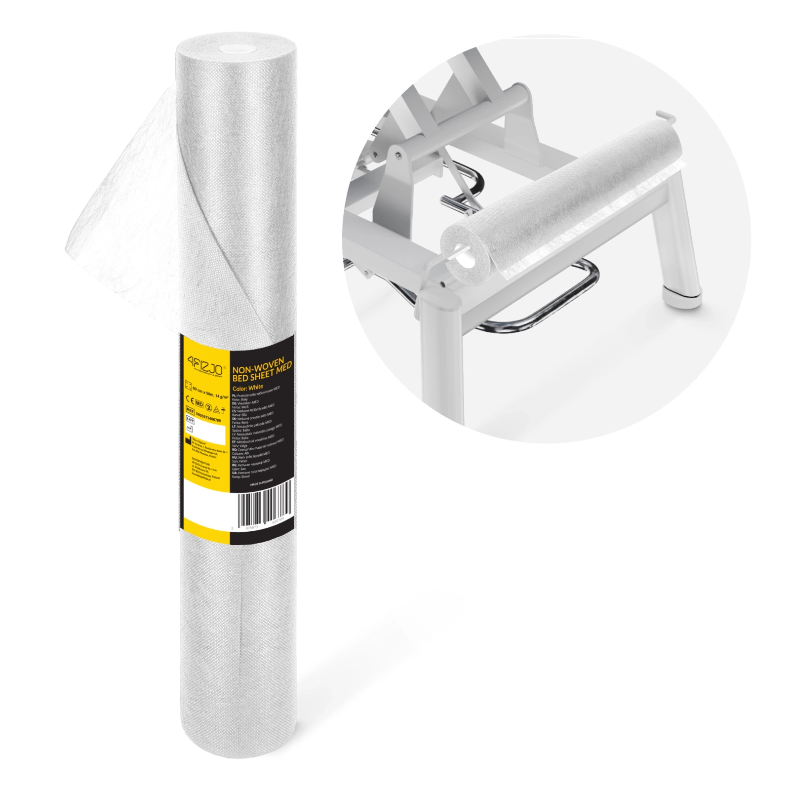 4Fizjo Medical Couch Roll 60 cm x 50 m, White