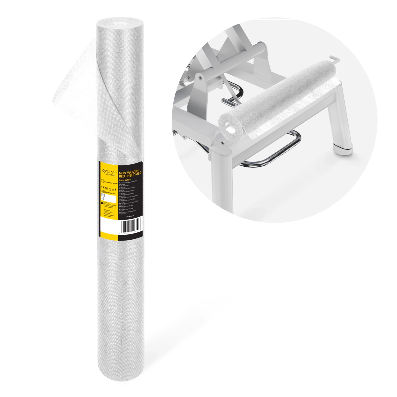 4Fizjo Disposable Hygiene Couch Roll, 70 cm x 50 m, White