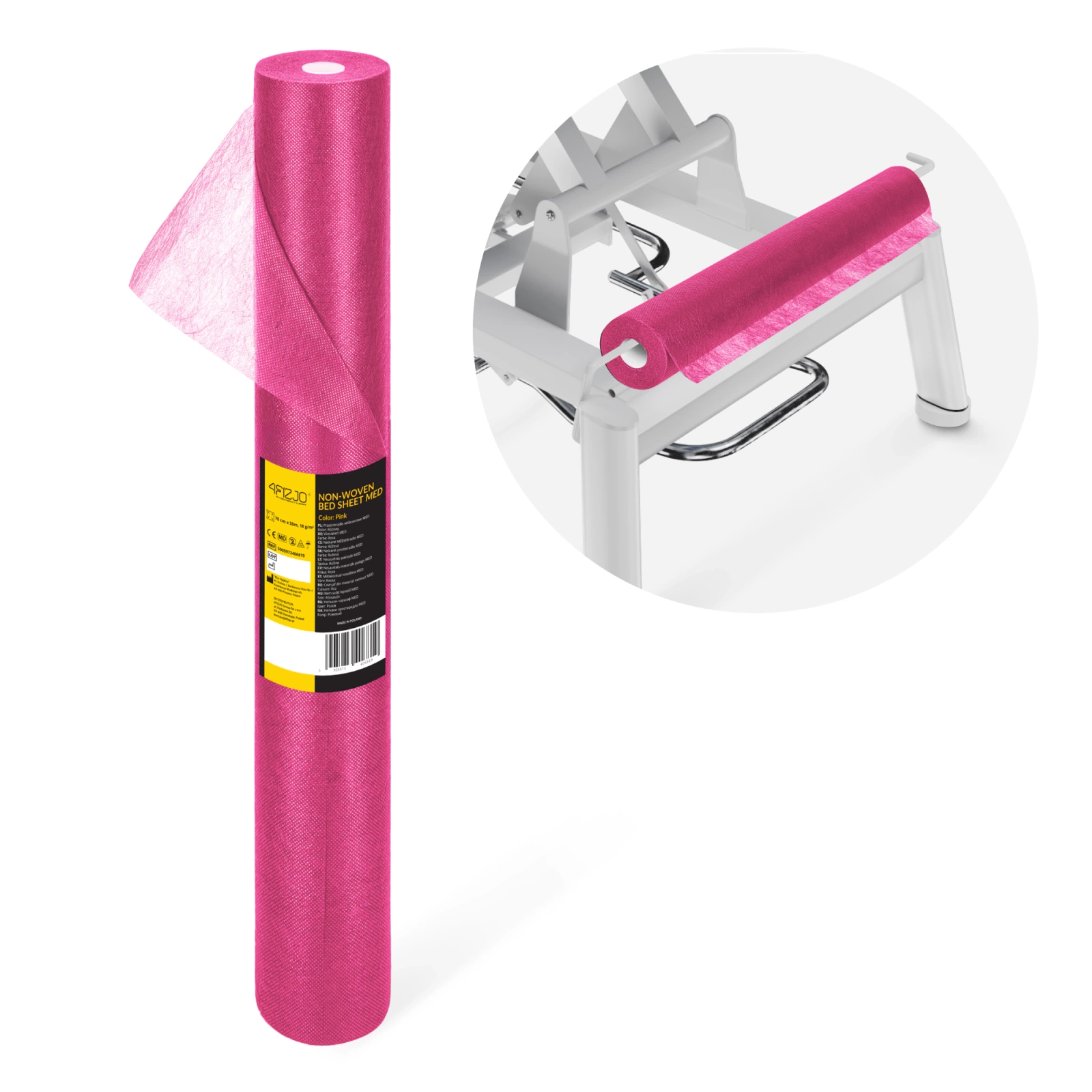 4Fizjo 1866 Disposable Medical Roll, 70 cm x 50 m, Pink