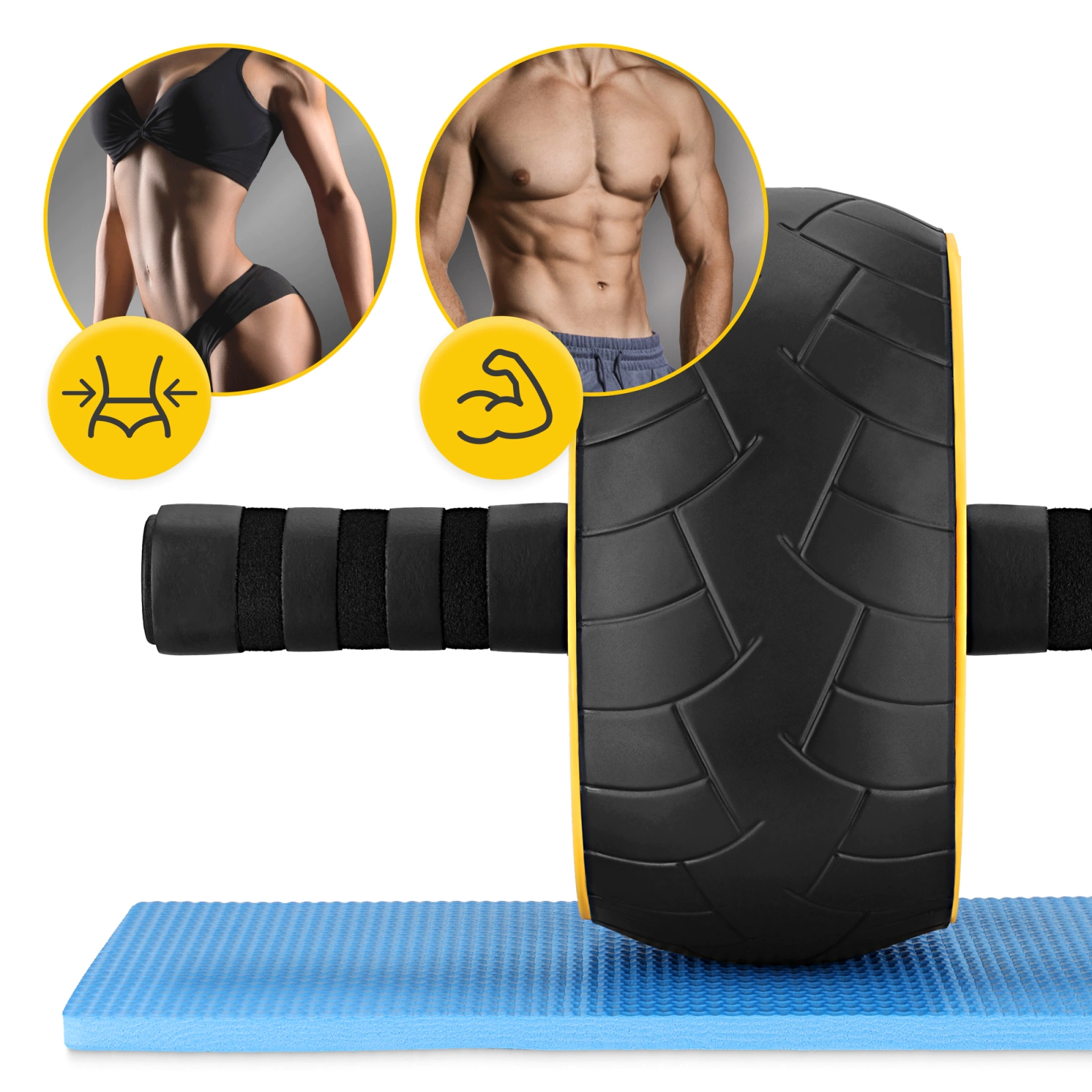 4Fizjo AB Wheel XL Abdominal Exercise Roller, Black/Yellow