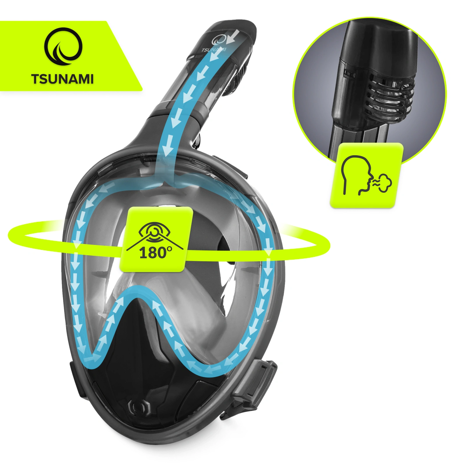 4Fizjo Full Face Snorkeling Mask TSUNAMI L/XL, Black