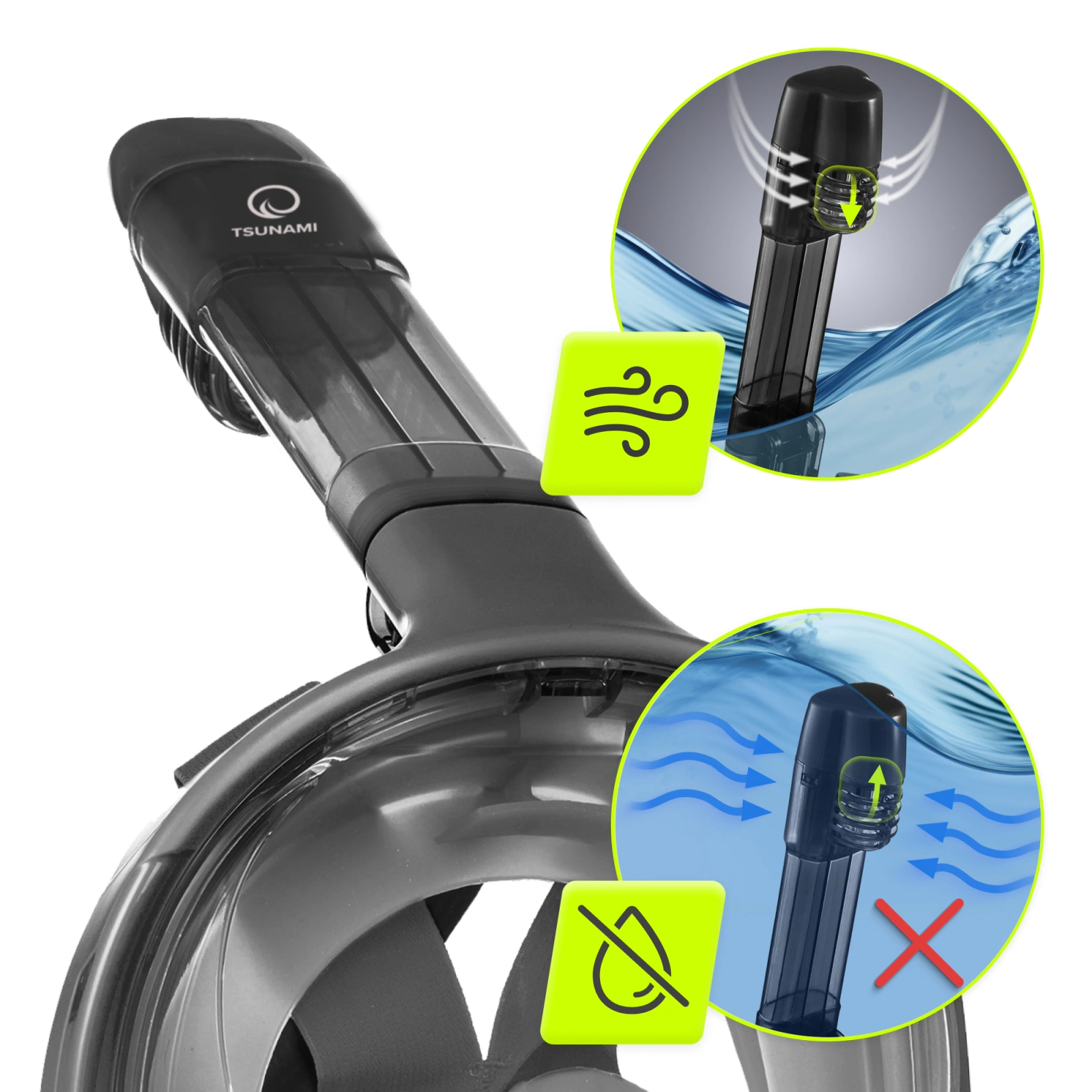 4Fizjo Full Face Snorkeling Mask TSUNAMI L/XL, Black