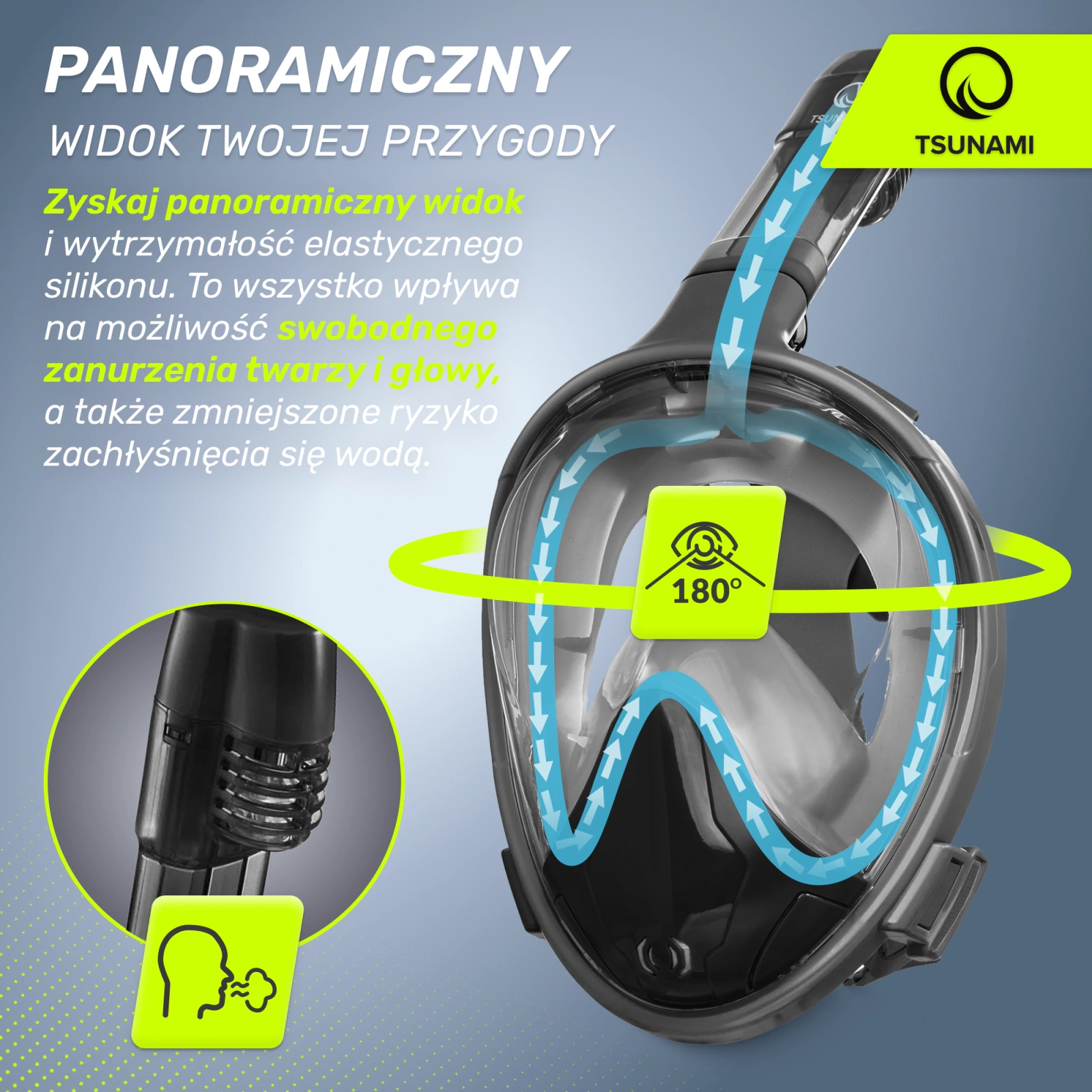 4Fizjo Tsunami S/M Full Face Snorkeling Mask, Black