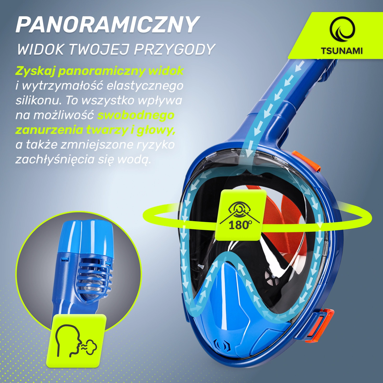 4Fizjo TSUNAMI pilnas sejas niršanas maska, S/M, zila
