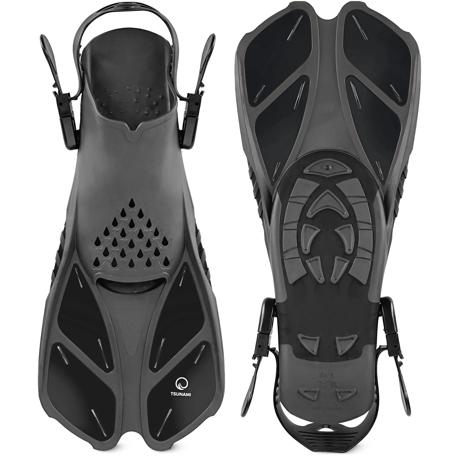 4Fizjo TSUNAMI L/XL (42-47) Adjustable Swimming Fins, Grey