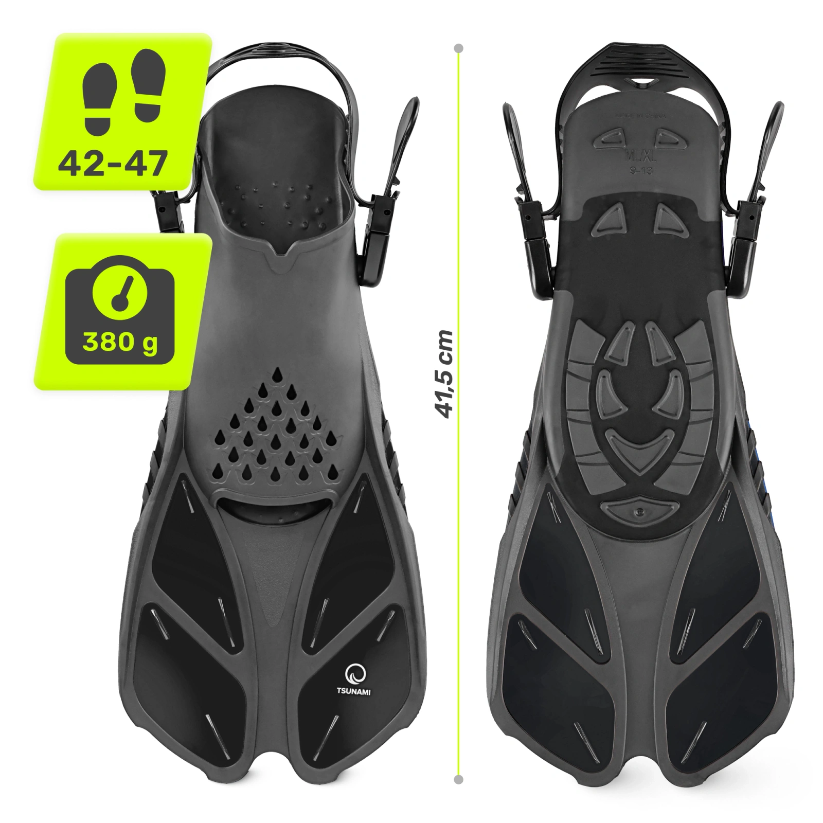 4Fizjo TSUNAMI L/XL (42-47) Adjustable Swimming Fins, Grey