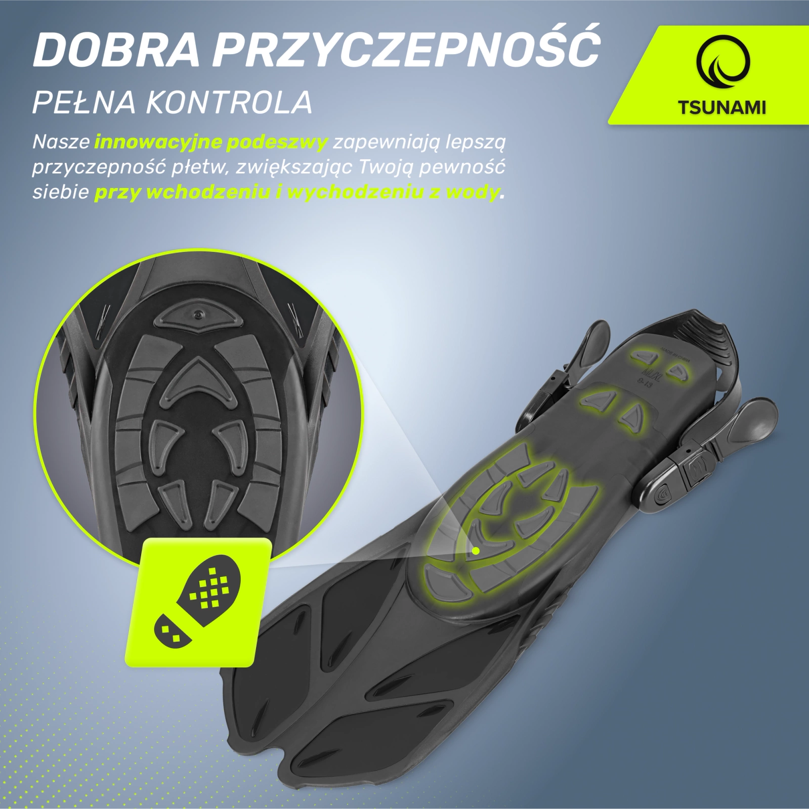 4Fizjo TSUNAMI L/XL (42-47) Adjustable Swimming Fins, Grey