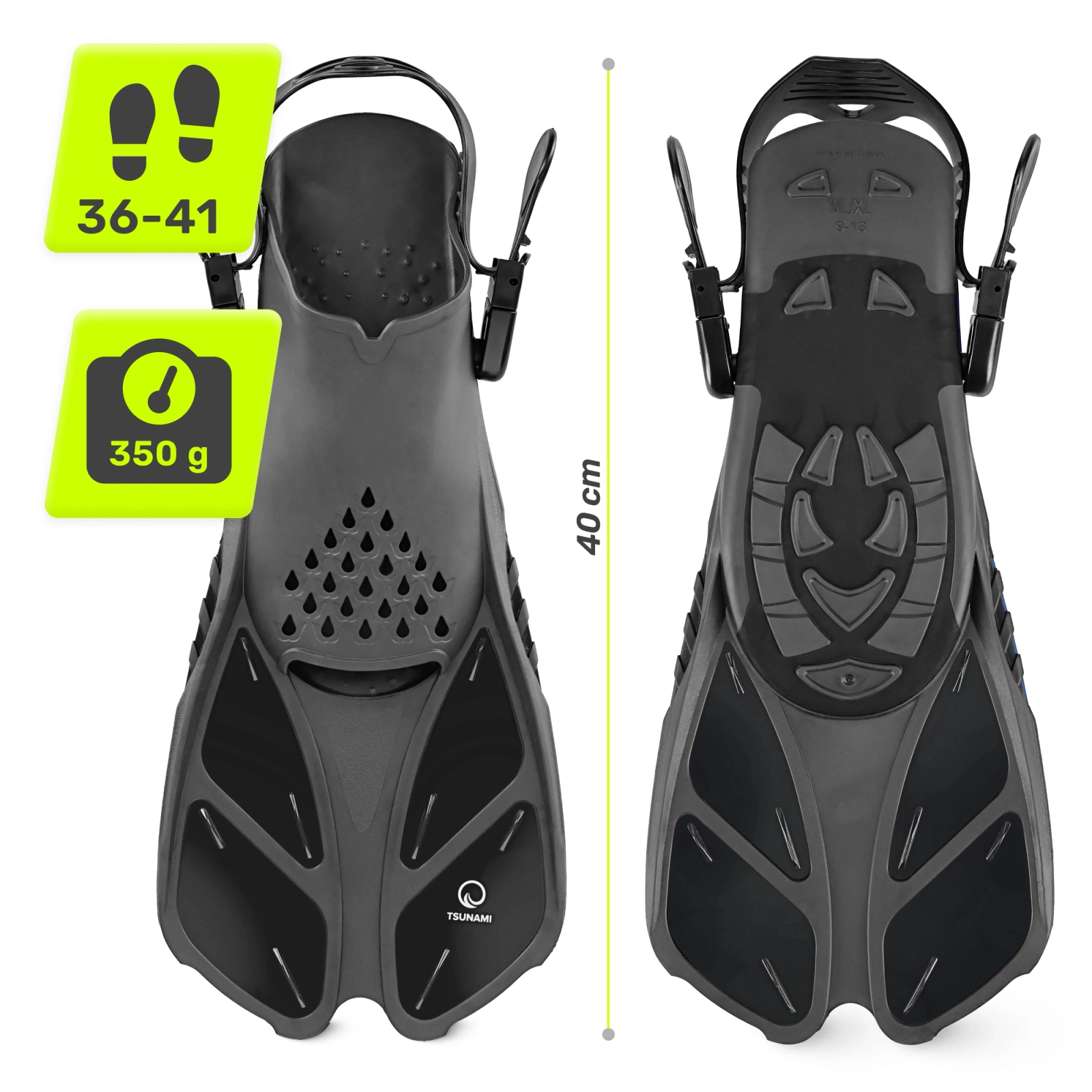 4Fizjo TSUNAMI Adjustable Swimming Fins S/M (36-41), Grey