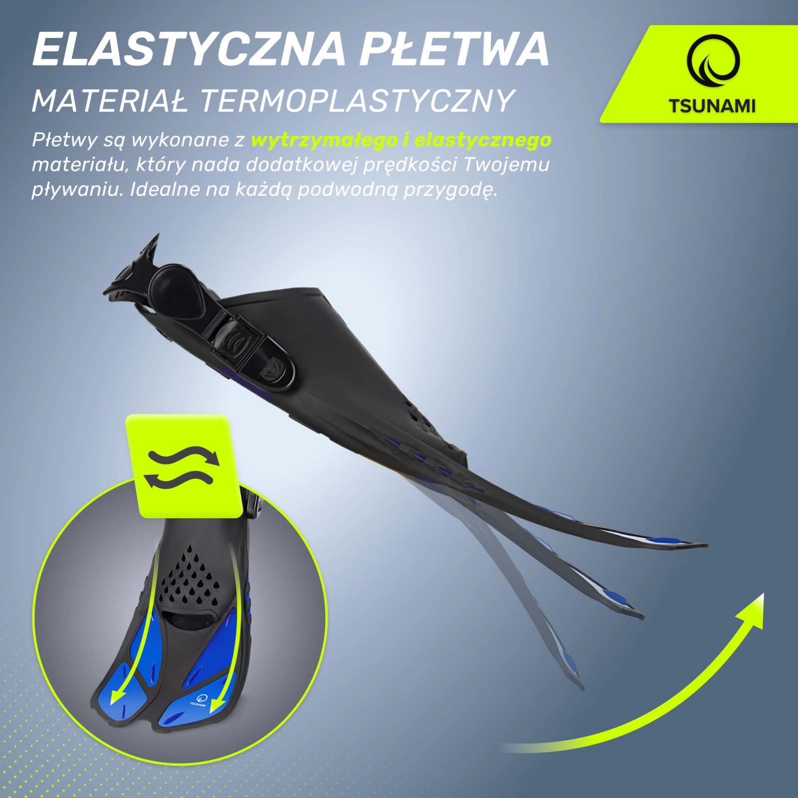 4Fizjo TSUNAMI L/XL (42-47) Adjustable Swimming Fins, Navy Blue