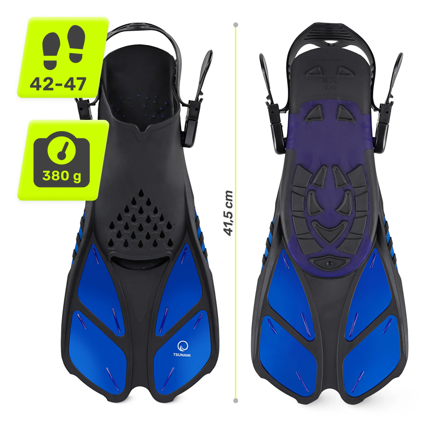 4Fizjo TSUNAMI L/XL (42-47) Adjustable Swimming Fins, Navy Blue