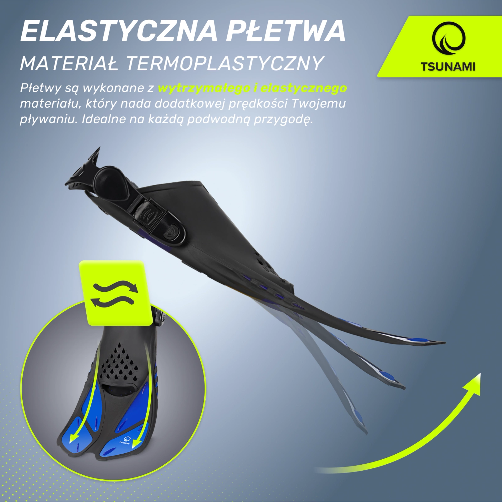 4Fizjo Tsunami Adjustable Swimming Fins S/M (36-41), Black/Blue