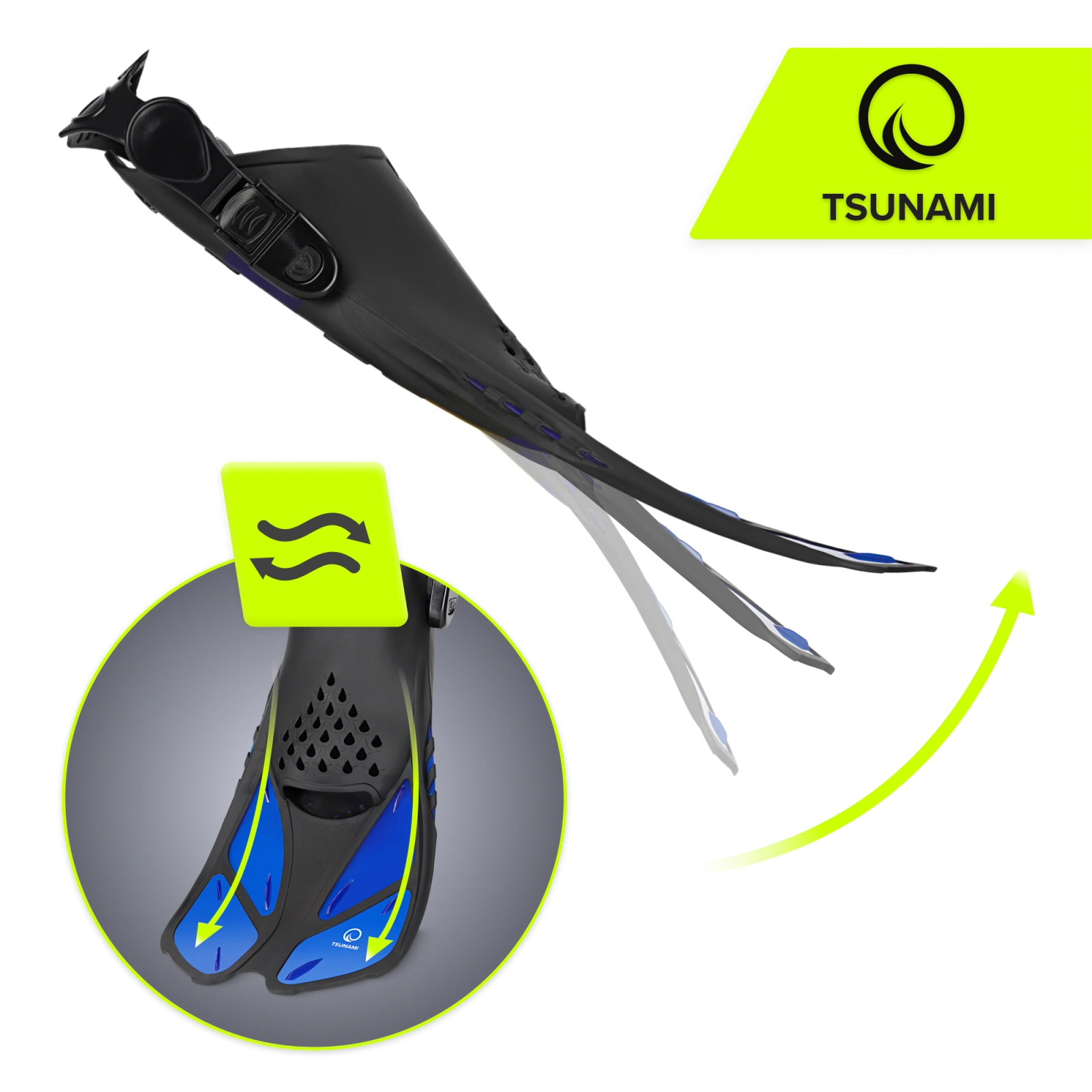 4Fizjo Tsunami Adjustable Swimming Fins S/M (36-41), Black/Blue