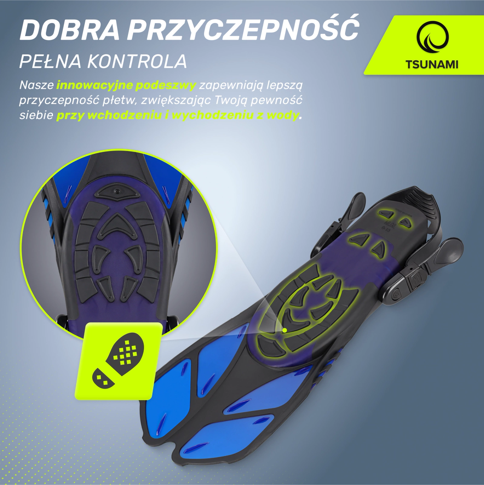 4Fizjo Tsunami Adjustable Swimming Fins S/M (36-41), Black/Blue