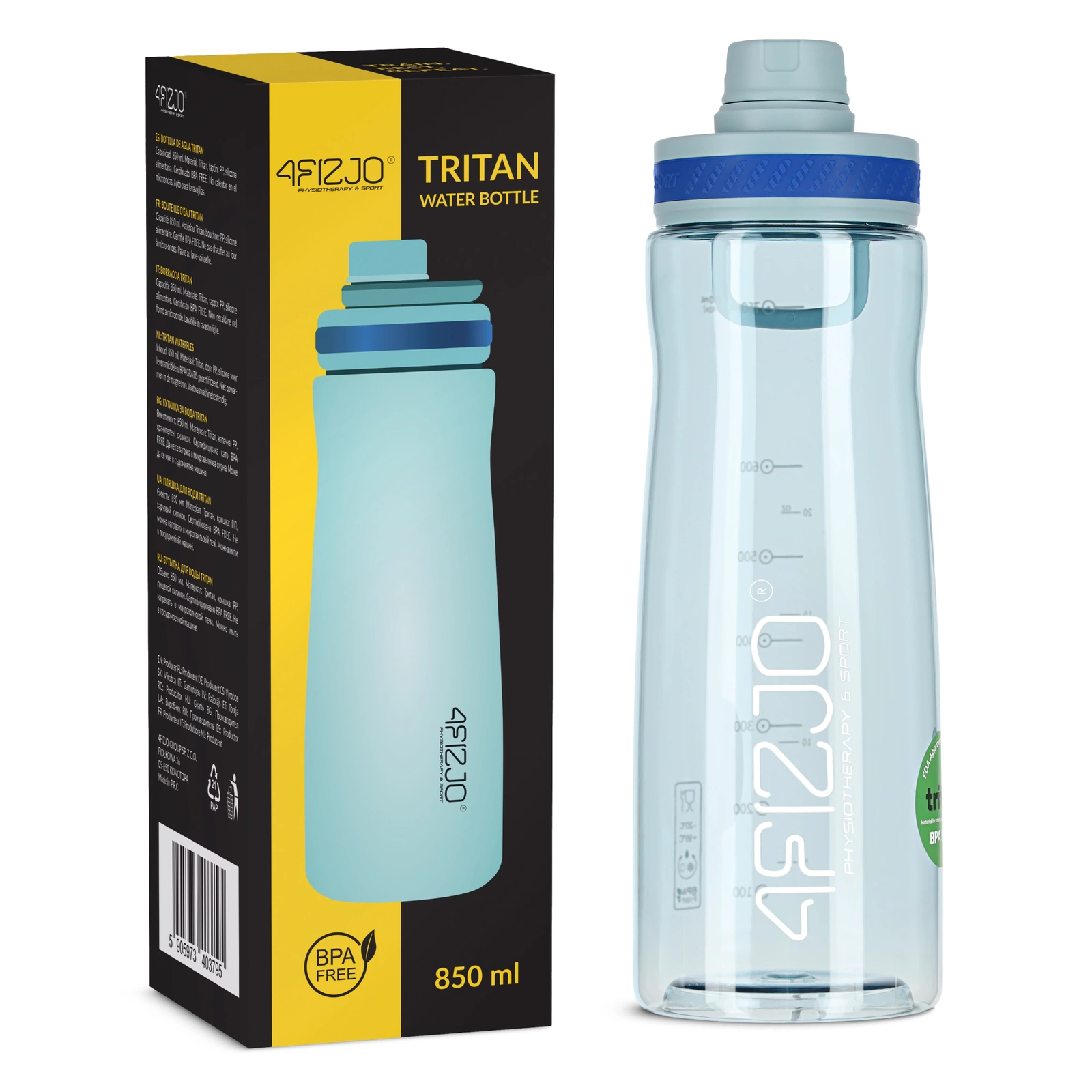 4Fizjo Tritan Sports Water Bottle 850 ml, Blue