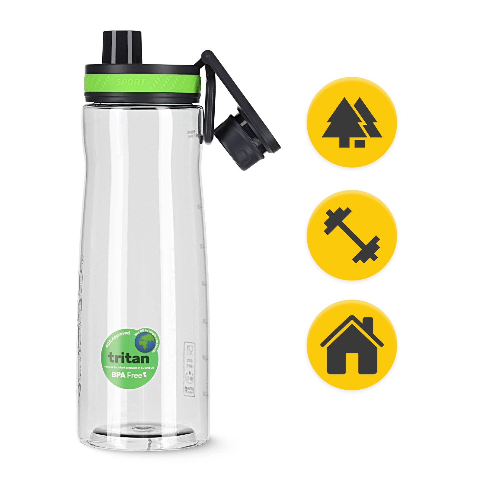 4Fizjo Tritan Sports Water Bottle, 850 ml, Green